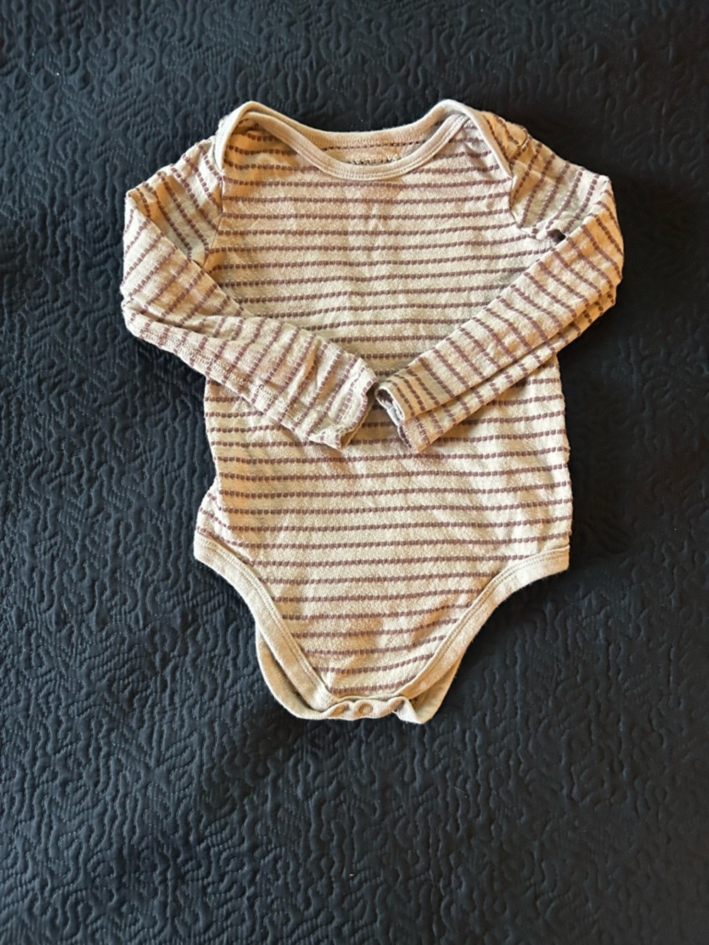 100% Organic Cotton Striped Long-Sleeve 24m One-Piece in tan and Brown
